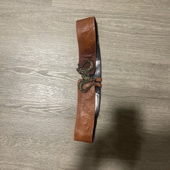 Raina Snake Buckle Brown Leather Belt with Rope Detail Made In USA main image 5